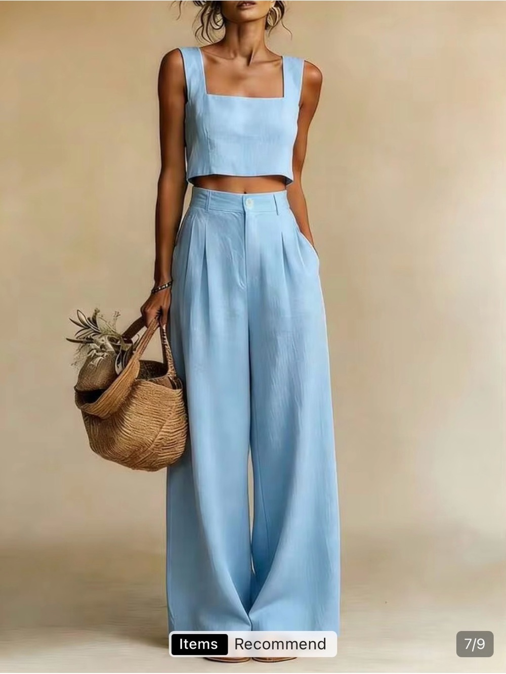 SHEIN Light Blue Wide-Leg Pant Set with Cropped Tank NEW